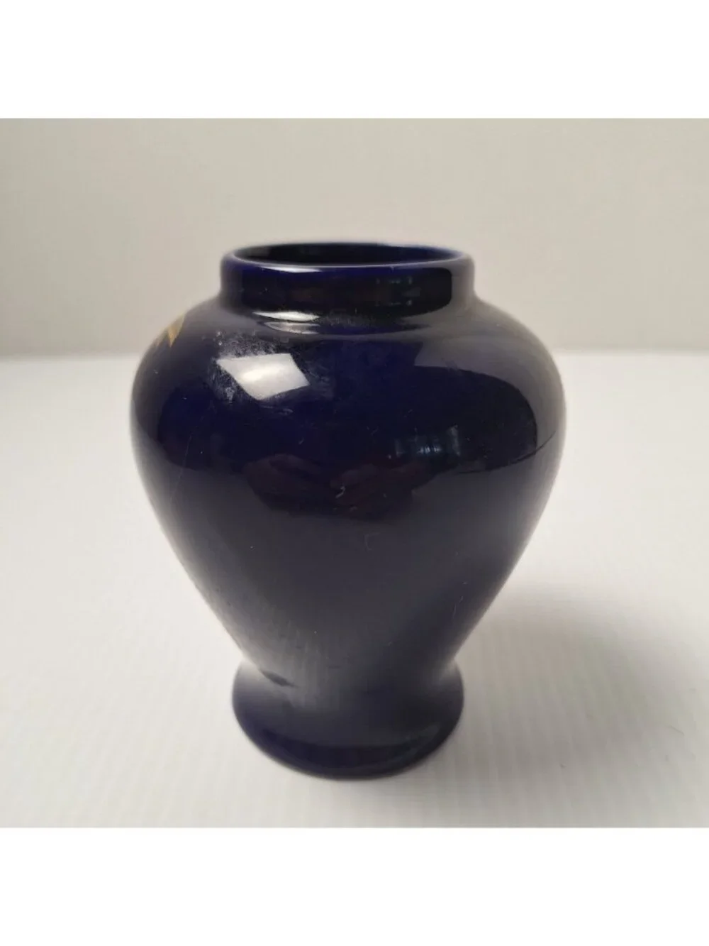 VTG KUTANI JAPANESE PORCELAIN COBALT BLUE VASE GOLDEN PHEASANT LOTUS GOLD TRIM